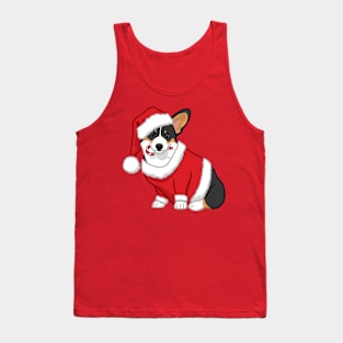 Cute Tricolor Corgi in Santa Christmas Costume Tank Top